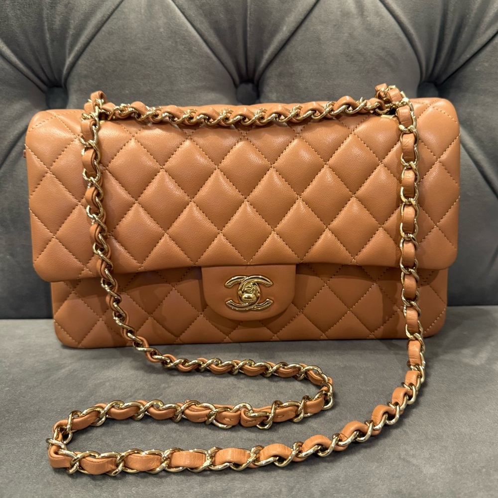 Chanel Caramel Brown Medium Classic Flap Gold Chain CC Quilted Shoulder Bag